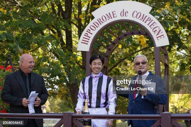 Japanese jockey Yutaka Take at Compiegne racecourse on October 8, 2018 in Compiegne, France. Yutaka Take with Tosen Hardi wins Race 8 Belles...