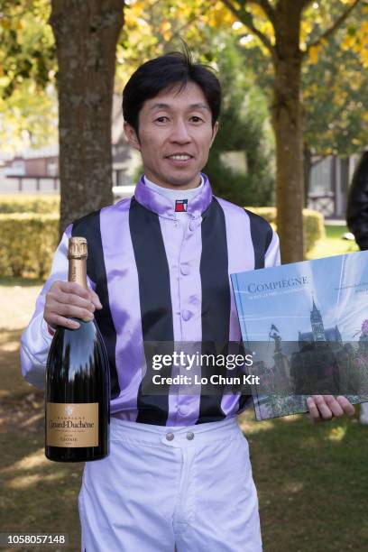 Japanese jockey Yutaka Take at Compiegne racecourse on October 8, 2018 in Compiegne, France. Yutaka Take with Tosen Hardi wins Race 8 Belles...