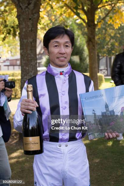 Japanese jockey Yutaka Take at Compiegne racecourse on October 8, 2018 in Compiegne, France. Yutaka Take with Tosen Hardi wins Race 8 Belles...