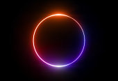 3d render, neon light, round frame, blank space for text, ultraviolet spectrum, ring symbol, halo, isolated on blank background