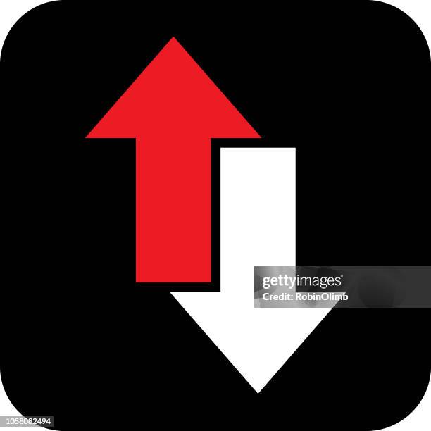 red and white direction arrow icon - moving down stock illustrations