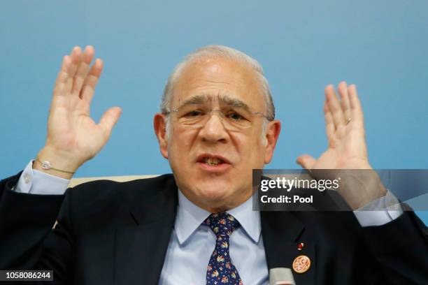 Organisation for Economic Cooperation and Development Secretary-General Angel Gurria attends a news briefing after the Third Round Table Dialogue on...