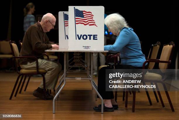 People vote at the Greenspring Retirement center during the mid-term election day in Fairfax, Virginia on November 6, 2018.