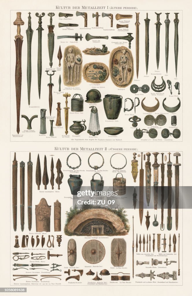 Hallazgos del Metal envejece en Europa, litografía, publicado 1897