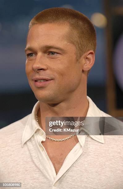 Brad Pitt during Brad Pitt and Eric Bana Visit MTV's "TRL" - May 3, 2004 at MTV Studios, Times Square in New York City, New York, United States.