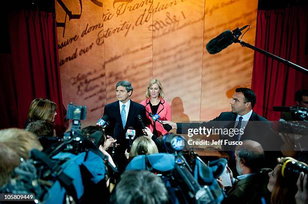 Senate Democratic candidate Congressman Joe Sestak and his wife Susan Sestak meet with the media after his debate with U.S. Senate Republican...