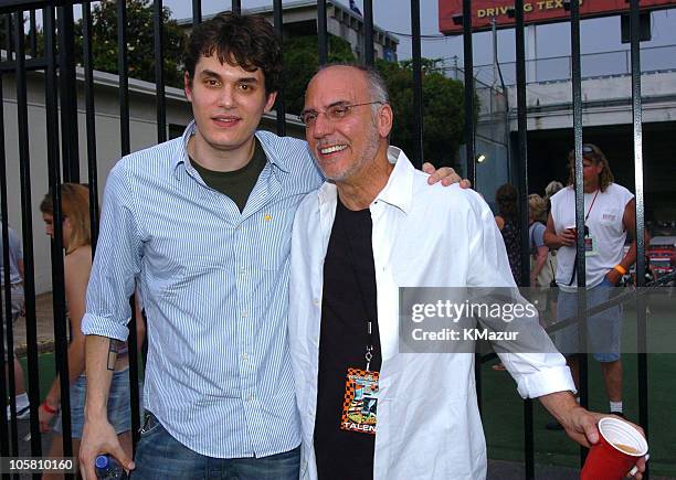 John Mayer and Larry Carlton during Crossroads Guitar Festival - Day Three - Backstage at Cotton Bowl Stadium in Dallas, Texas, United States.