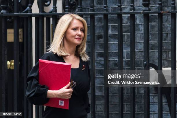 Secretary of State for Work and Pensions Esther McVey leaves after a Cabinet meeting at 10 Downing Street in central London. November 06, 2018 in...