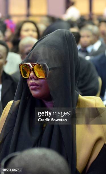 Jabulani 'HHP' Tsambos wife Lerato Sengadi during the funeral service of her late husband at Mmabatho Convention Centre on November 03, 2018 in...