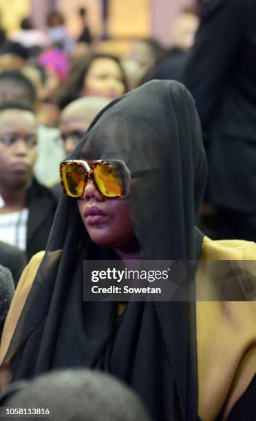 Jabulani 'HHP' Tsambos wife Lerato Sengadi during the funeral service of her late husband at Mmabatho Convention Centre on November 03, 2018 in...