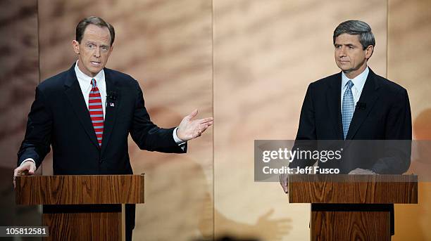 Senate Republican candidate Pat Toomey and U.S. Senate Democratic candidate Congressman Joe Sestak debate at the National Constitution Center on...