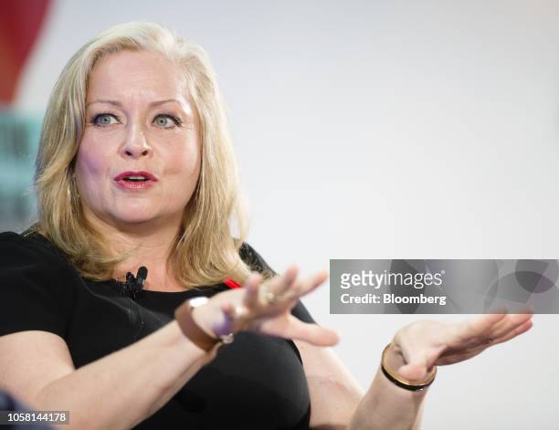 Linda Hasenfratz, president and chief executive officer of Linamar Corp., speaks during Fortune's Most Powerful Women International Summit in...