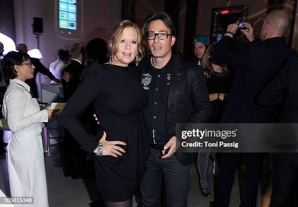 Host, Singer Barbara Schoeneberger and Actor Jan Sosniok attend the 'Launch of the new Windows Phone by Deutsche Telekom' at Hotel de Rome on October...