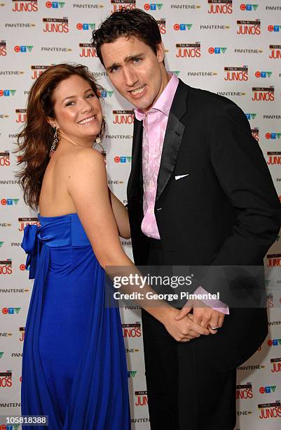 Sophie Gregoire and Justin Trudeau during 2006 JUNO Awards - CTV's eTalk Pantene Red Room Lounge at Halifax Metro Center in Halifax, Nova Soctia,...