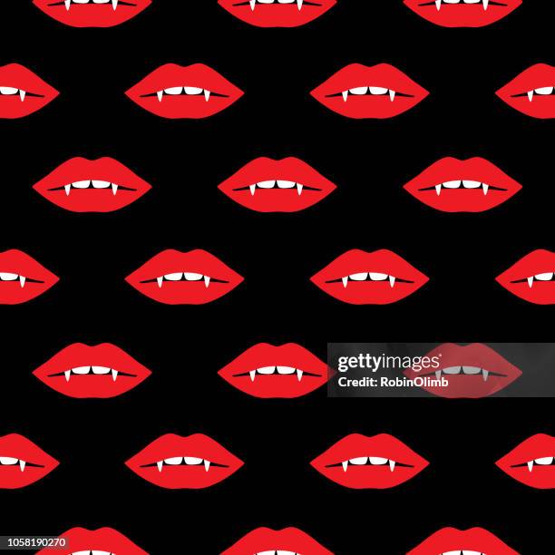 vampire lips seamless pattern - fang stock illustrations