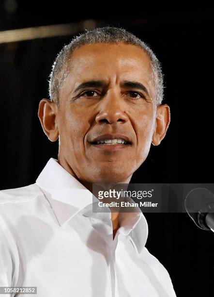 Former U.S. President Barack Obama speaks during a get-out-the-vote rally at the Cox Pavilion as he campaigns for Nevada Democratic candidates on...