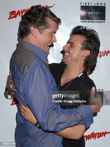 David Hasselhoff and Jeremy Jackson during Pamela Anderson Hosts DVD Release Of "Baywatch" Seasons One And Two - Arrivals at Casa Del Mar in Santa...