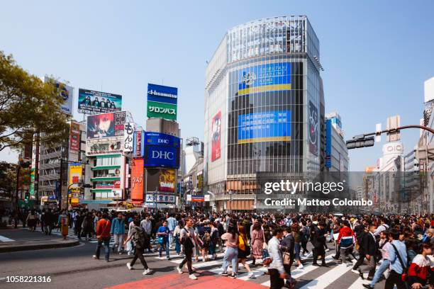 shibuya crossing full of people. tokyo, japan - shibuya station foto e immagini stock