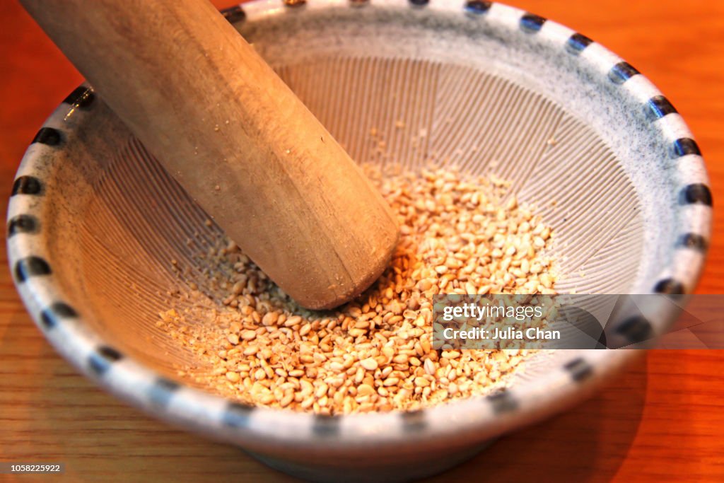 Sesame Seeds in a Suribachi, Japanese mortar and pestle