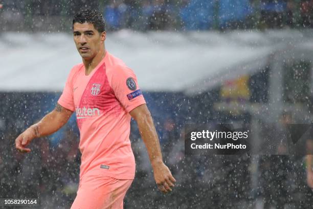 Luis Suárez of FC Barcelona during the UEFA Champions League group B match between FC Internazionale and FC Barcelona at Stadio Giuseppe Meazza on...