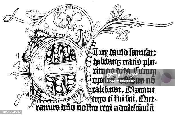 illustrations, cliparts, dessins animés et icônes de bible de gutenberg de 1452/54 - enluminure