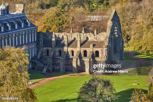 holyrood abbey ruins, holyrood palace, edinburgh - holyrood park stock-fotos und bilder