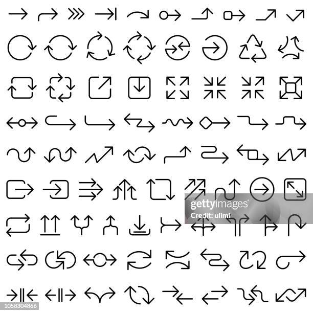 illustrations, cliparts, dessins animés et icônes de jeu d’icônes de flèches - illustration-au-trait-fin