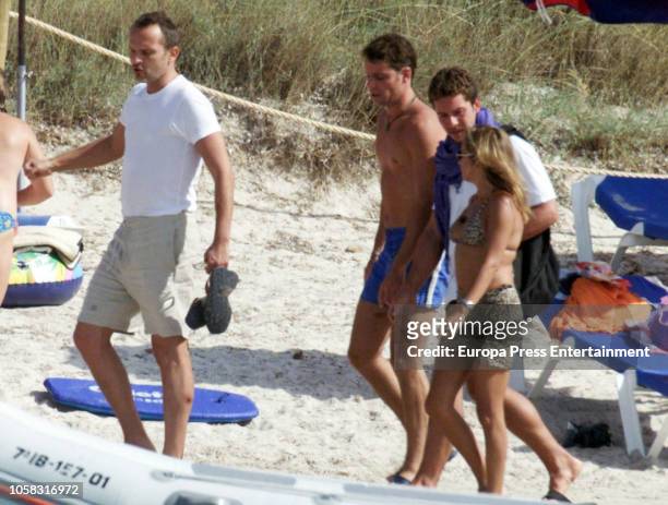 Singer Miguel Bose and scullptor Nacho Palau are seen on June 24, 2002 in Ibiza