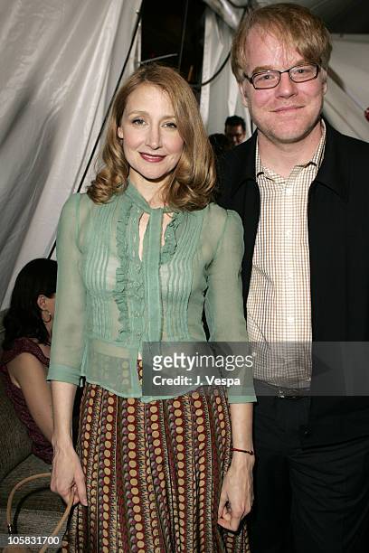 Patricia Clarkson and Philip Seymour Hoffman during The 20th Annual IFP Independent Spirit Awards - Green Room in Santa Monica, California, United...