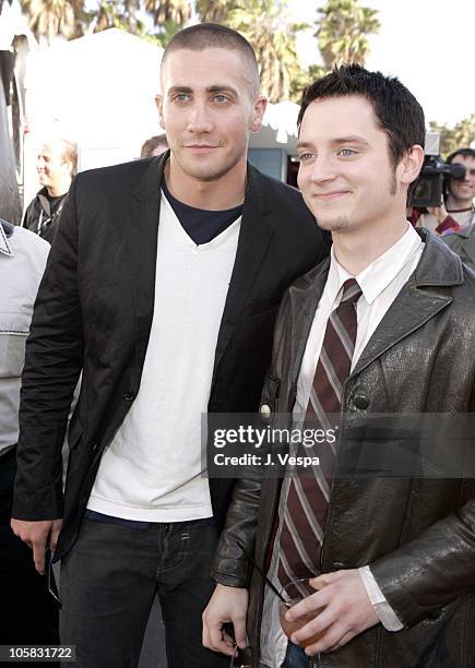 Jake Gyllenhaal and Elijah Wood during The 20th Annual IFP Independent Spirit Awards - Green Room in Santa Monica, California, United States.