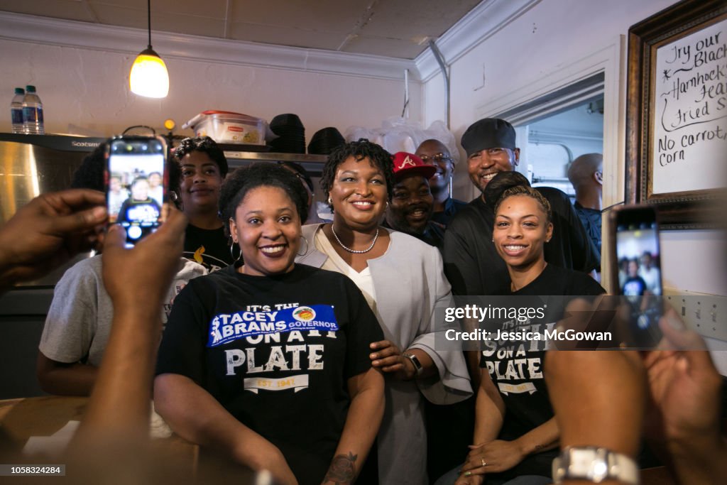 Gubernatorial Candidate Stacey Abrams Campaigns On Election Day In Atlanta