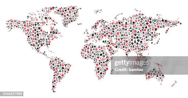 world map made of disaster icons - natural disaster stock illustrations