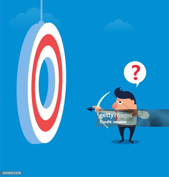businessman shooting target lost the bull's eye - arrow missing target stock illustrations
