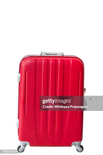 travel red suitcase isolated on white background. - rucksack freisteller stock-fotos und bilder