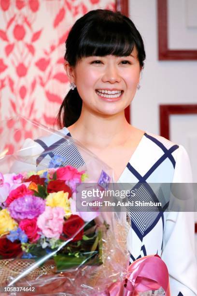 Ai Fukuhara attends a press conference on her retirement on October 23, 2018 in Tokyo, Japan.
