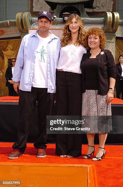 Adam Sandler, Wife Jackie and Mom Judy during Adam Sandler Footprint Ceremony at Chinese Theatre in Hollywood, California, United States.