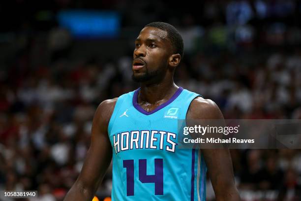 Michael Kidd-Gilchrist of the Charlotte Hornets in action against the Miami Heat at American Airlines Arena on October 20, 2018 in Miami, Florida....