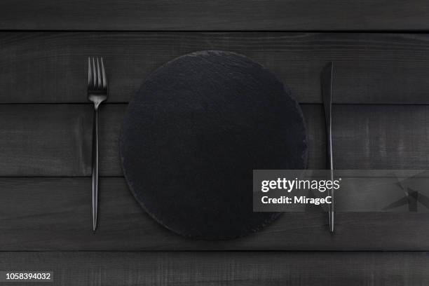 black style table setting - black stone table stock pictures, royalty-free photos & images