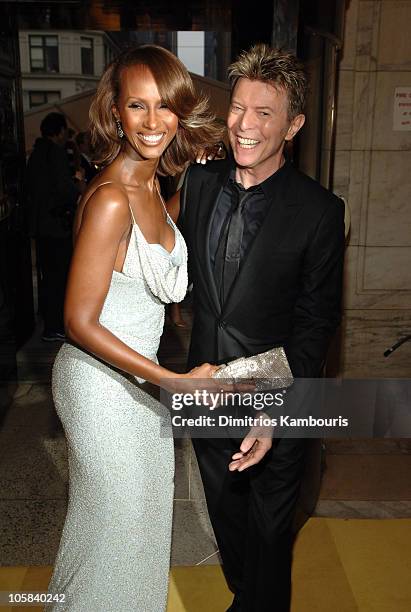 Iman and David Bowie during 2005 CFDA Fashion Awards - Inside Arrivals at New York Public Library in New York City, New York, United States.