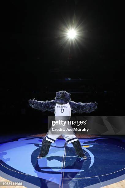 Grizz of the Memphis Grizzlies is seen during a pre-season game against the Houston Rockets on October 12, 2018 at FedExForum in Memphis, Tennessee....