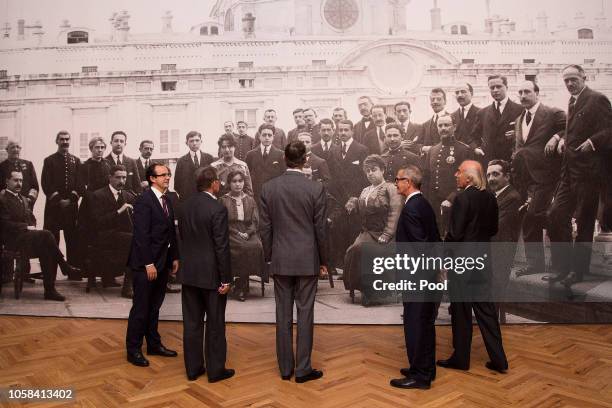 King Felipe VI of Spain attends 'Cartas al Rey. La Mediacion Humanitaria de Alfonso XIII en la Gran Guerra' exhibition at the Royal Palace on...