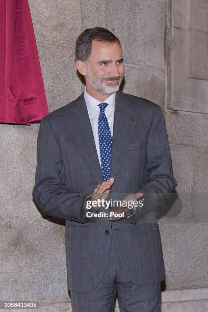 King Felipe VI of Spain attends 'Cartas al Rey. La Mediacion Humanitaria de Alfonso XIII en la Gran Guerra' exhibition at the Royal Palace on...