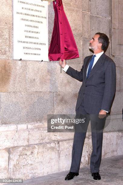 King Felipe VI of Spain attends 'Cartas al Rey. La Mediacion Humanitaria de Alfonso XIII en la Gran Guerra' exhibition at the Royal Palace on...