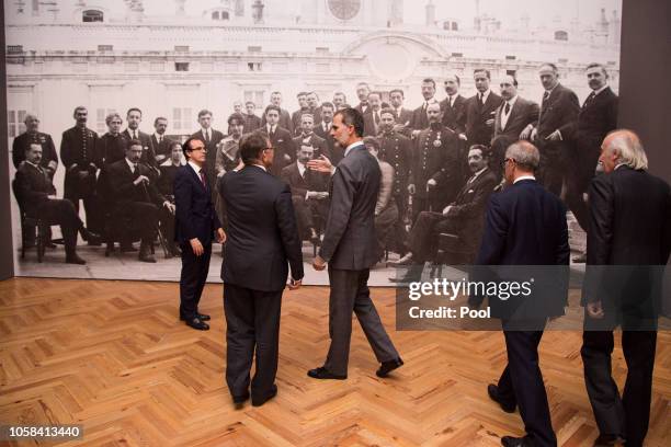 King Felipe VI of Spain attends 'Cartas al Rey. La Mediacion Humanitaria de Alfonso XIII en la Gran Guerra' exhibition at the Royal Palace on...