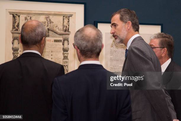 King Felipe VI of Spain attends 'Cartas al Rey. La Mediacion Humanitaria de Alfonso XIII en la Gran Guerra' exhibition at the Royal Palace on...