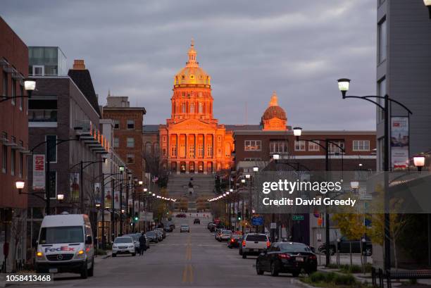 The State Capital of Iowa reflects the sunset on November 6, 2018 in Des Moines, Iowa. Democratic challenger Fred Hubbell and Republican incumbent...