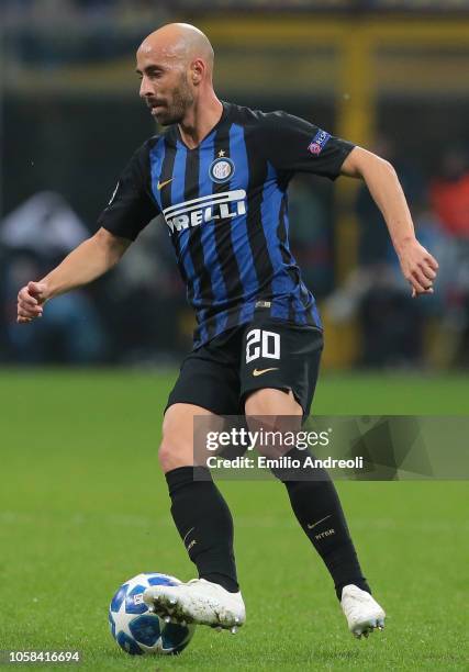 Borja Valero of FC Internazionale in action during the Group B match of the UEFA Champions League between FC Internazionale and FC Barcelona at San...