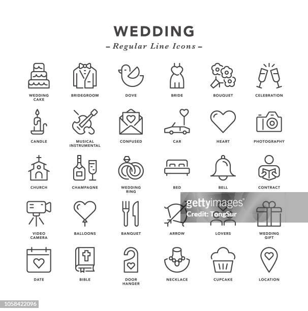 wedding - regular line icons - wedding symbols stock illustrations