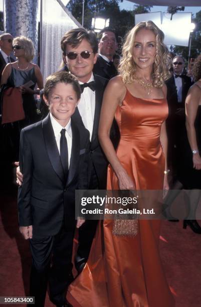 Michael J. Fox, Tracy Pollan, and their son Sam during The 51st Annual Emmy Awards - Arrivals at Shrine Auditorium in Los Angeles, California, United...