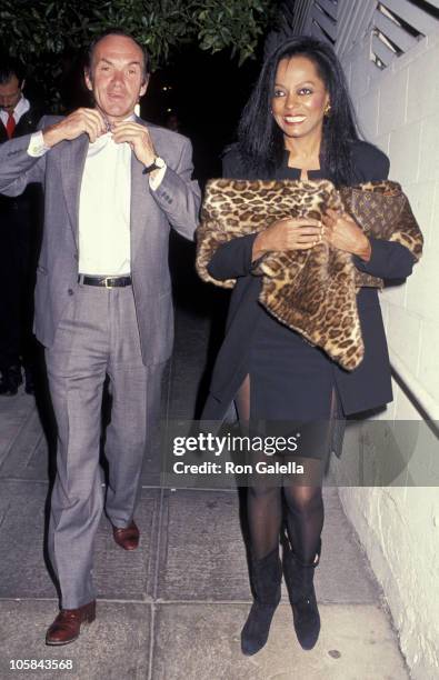 Diana Ross and Arne Naess during Arne Naess and Diana Ross Sighting at Spago - December 7, 1990 at Spagos Restaurant in Hollywood, California, United...